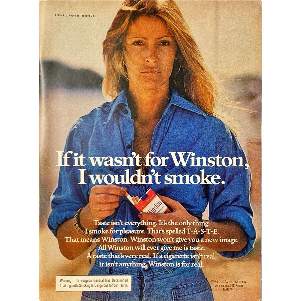 Winston Cigarettes "Women: Not Winston I wouldn't smoke"Playboy Vintage Print Ad